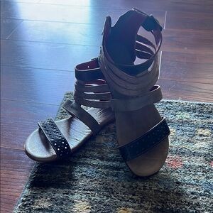 Bed Stu Black and Brown Sandals with Adjustable Straps